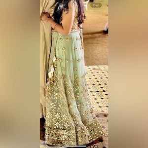 Light green & light pink Indian Lehenga! mirrors all over the blouse and skirt!